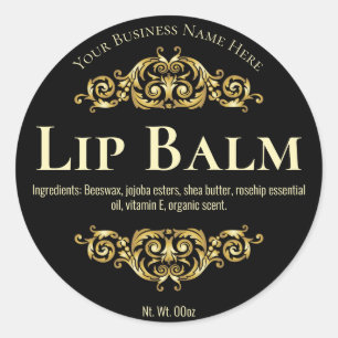 Black Gold Vintage Flourish Lip Balm Pot Labels