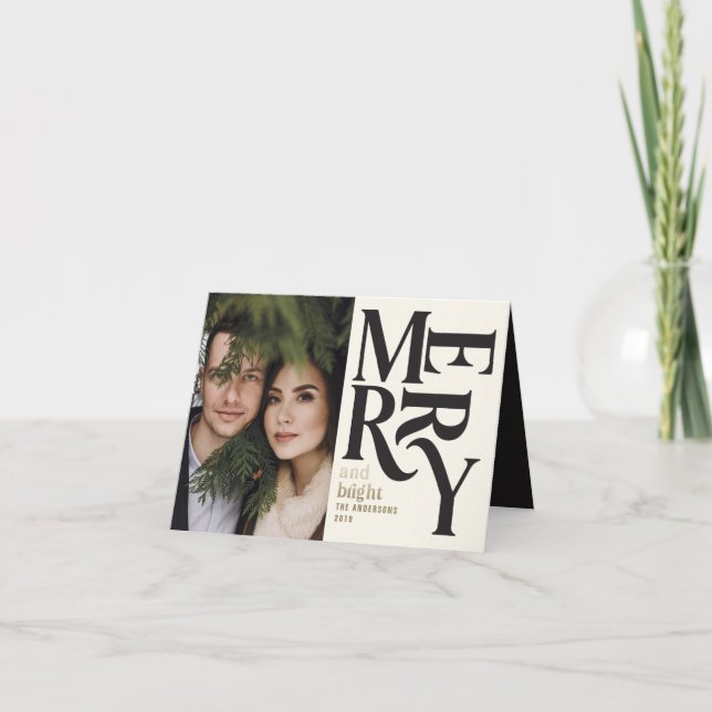 Black & gold vintage merry chritsmas photo announcement (Front)