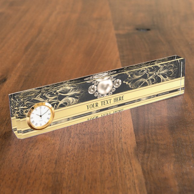 Black gold Vintage Ornate Gold Nameplate (Side)