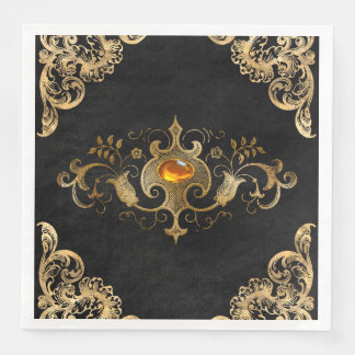 Black gold Vintage Ornate Gold Napkin