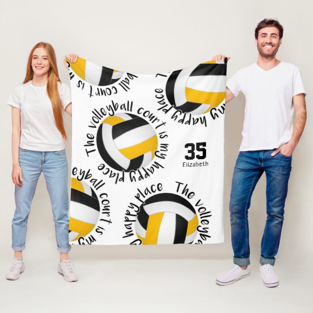black gold volleyball court happy place typography fleece blanket (In Situ)