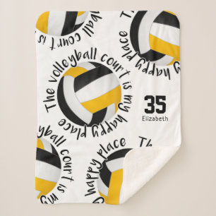 black gold volleyball court happy place typography sherpa blanket