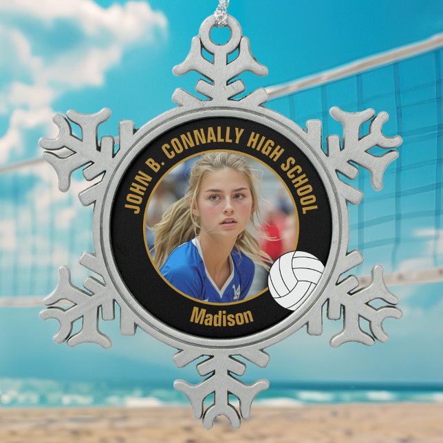 Black Gold Volleyball Player Photo High School Snowflake Pewter Christmas Ornament (Creator Uploaded)