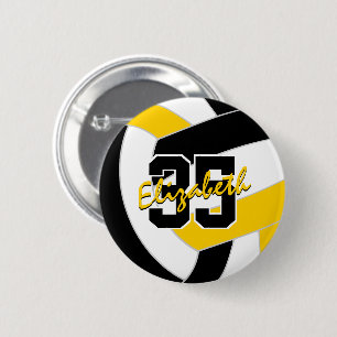 black gold volleyball team colours 6 cm round badge