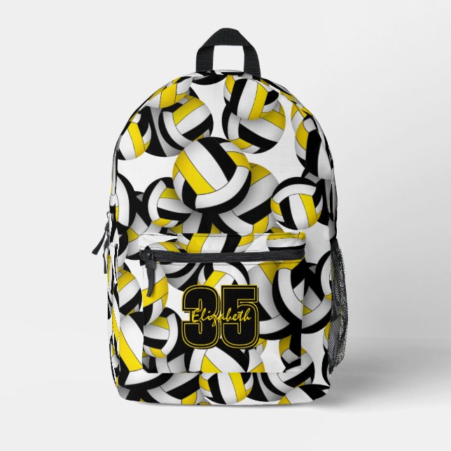black gold volleyball team colours patterned  printed backpack (Front)