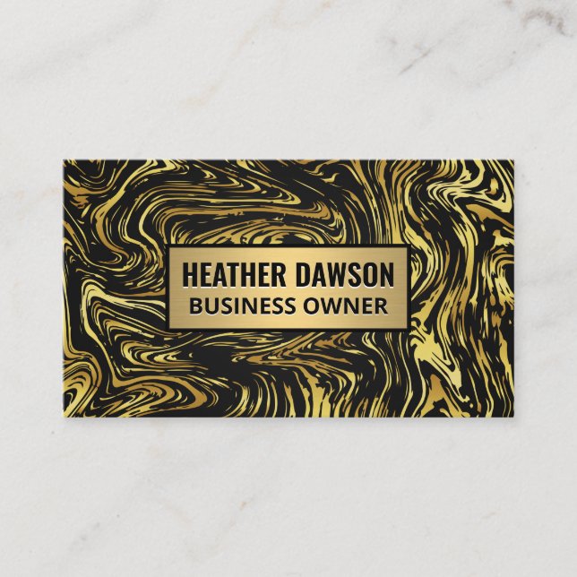 Black Gold Warped Marble Business Card (Front)