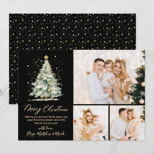 Black Gold Watercolor Christmas Tree 3 Photo  Holiday Card