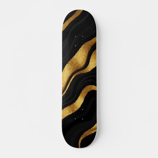 Black & Gold Wave Abstract Design Skateboard (Front)