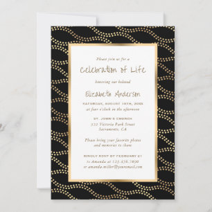 Black Gold Waves Photo Celebration of Life Invitation