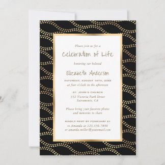 Black Gold Waves Photo Celebration of Life Invitation