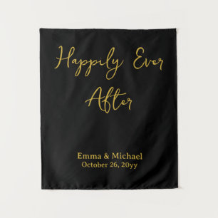 Black & Gold Wedding Banner Personalised Reception Tapestry