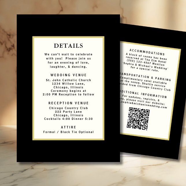 Black Gold Wedding Detail Template QR Code (Creator Uploaded)