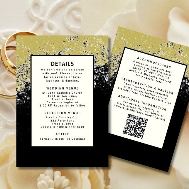 Black Gold Wedding Detail Template QR Code (Creator Uploaded)