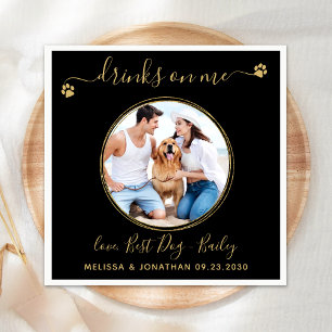 Black Gold Wedding Drinks On Me Pet Dog Photo Napkin