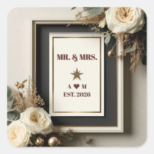 Black Gold Wedding Elegant Corners Square Sticker