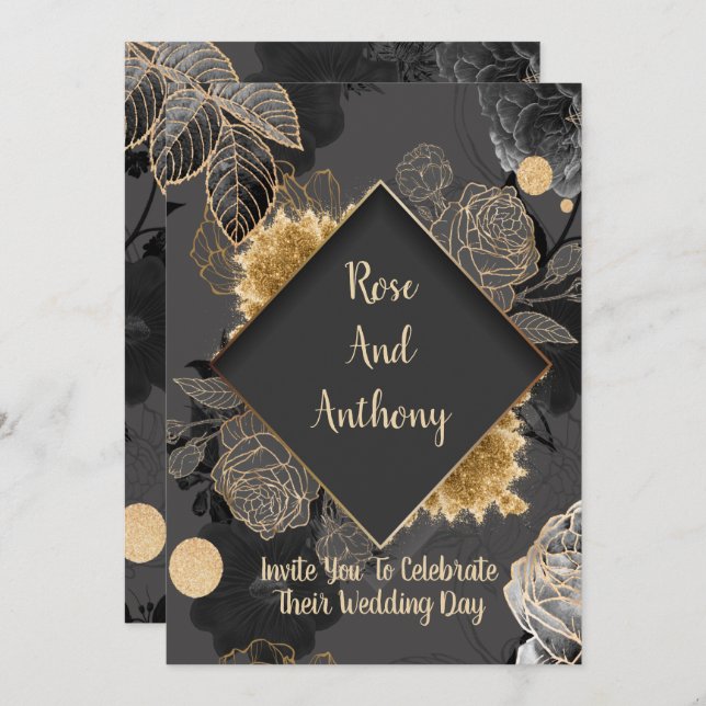 Black/Gold Wedding Invitation (Front/Back)