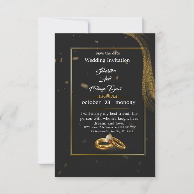 	Black Gold Wedding Invitation (Front)