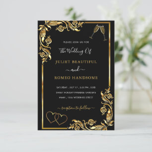 Black Gold Wedding Invitation Example with QR Code