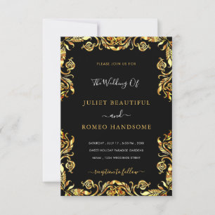 Black Gold Wedding Invitation Golden Floral Framed