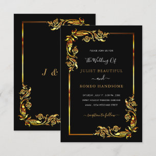 Black Gold Wedding Invitation with Ornament Frame