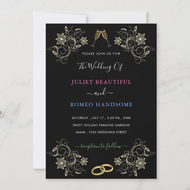 Black Gold Wedding Invitation Your Own Design (Front)