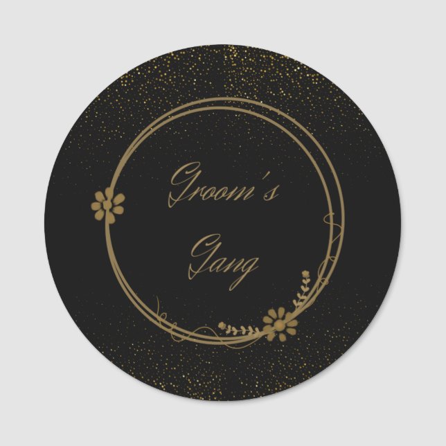 Black & Gold Wedding Name Tag (Front)