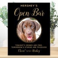 Black Gold Wedding Open Bar Custom Pet Dog Photo
