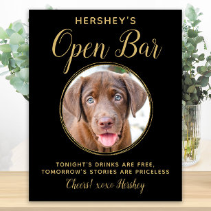Black Gold Wedding Open Bar Custom Pet Dog Photo Poster