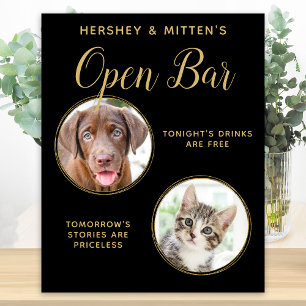 Black Gold Wedding Pet Dog Open Bar Custom 2 Photo Poster