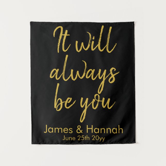 Black & Gold Wedding Photo Booth Backdrop Decor Tapestry (Front)