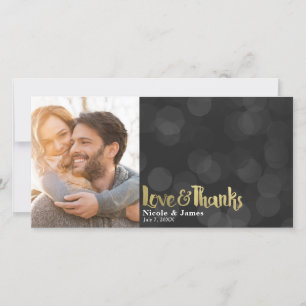 Black Gold Wedding Photo Love & Thanks Thank You Card
