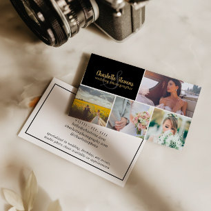 Black gold wedding photographer collage business card