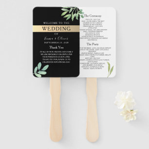 Black Gold Wedding Program Hand Fan