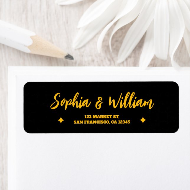 Black & Gold Wedding Return Address Labels (Insitu)
