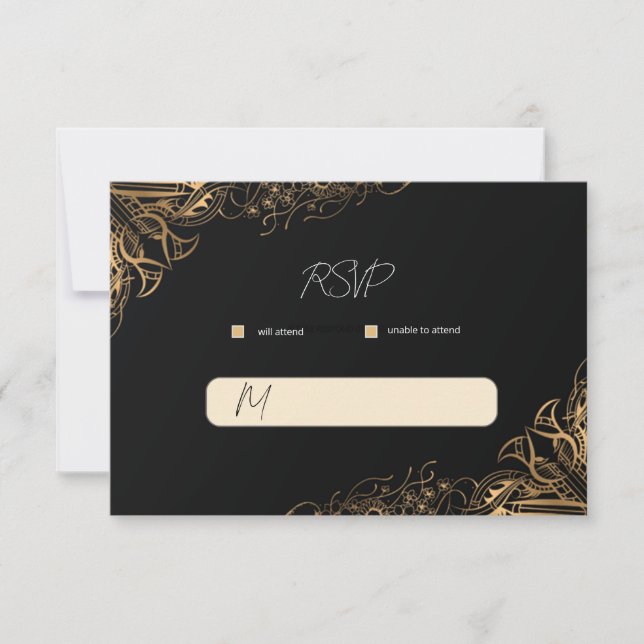 Black Gold Wedding RSVP Card (Front)