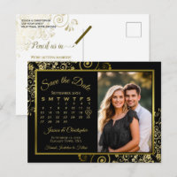 Black & Gold Wedding Save the Date Calendar Photo