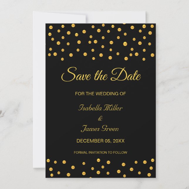 Black Gold Wedding Save the Date Invitation (Front)