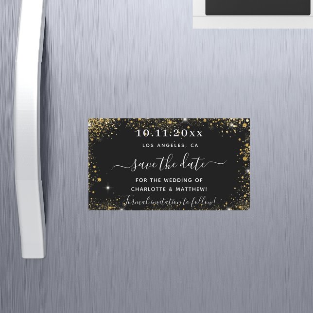 Black gold wedding save the date magnet (Creator Uploaded)