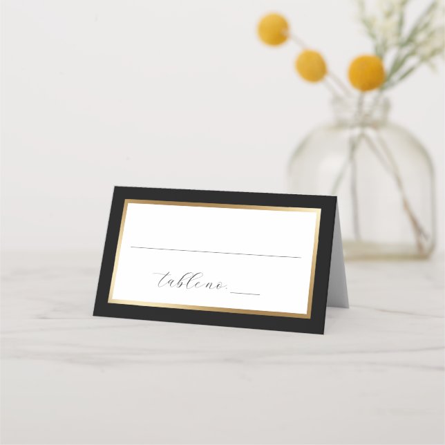 Black Gold Wedding Seating Table Number Place Card (Front)