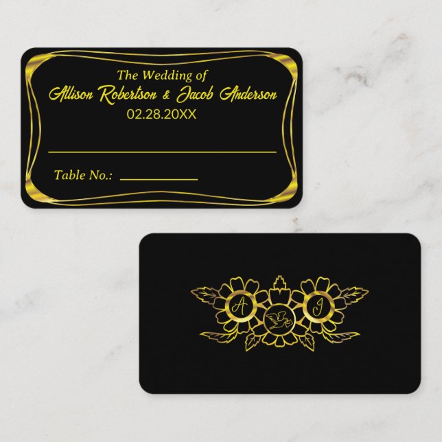 Black & gold Wedding Table Number place card (Front/Back)
