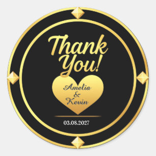 💛 Black Gold Wedding Thank you  🌹 Classic Round Sticker