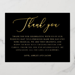 Black Gold Wedding Thank You   Formal Elegant Card