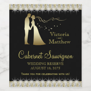 Black Gold Wedding Wine Bottle Labels