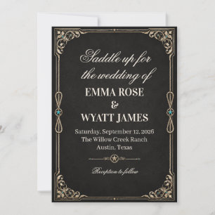 Black Gold Western Cowboy Wedding Invitation