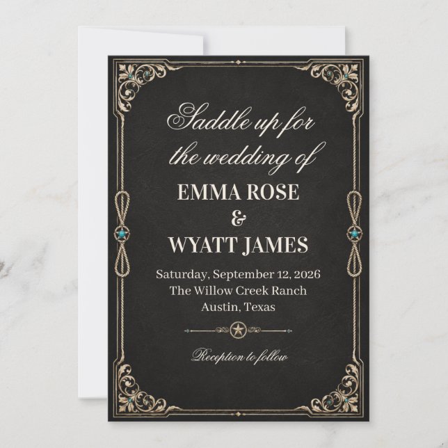 Black Gold Western Cowboy Wedding Invitation (Front)