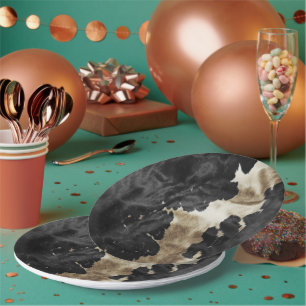 Black Gold Western Cowhide Paper Plate
