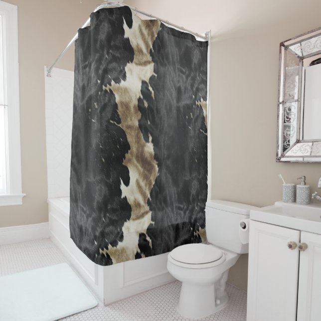 Black Gold Western Cowhide Shower Curtain (In Situ)