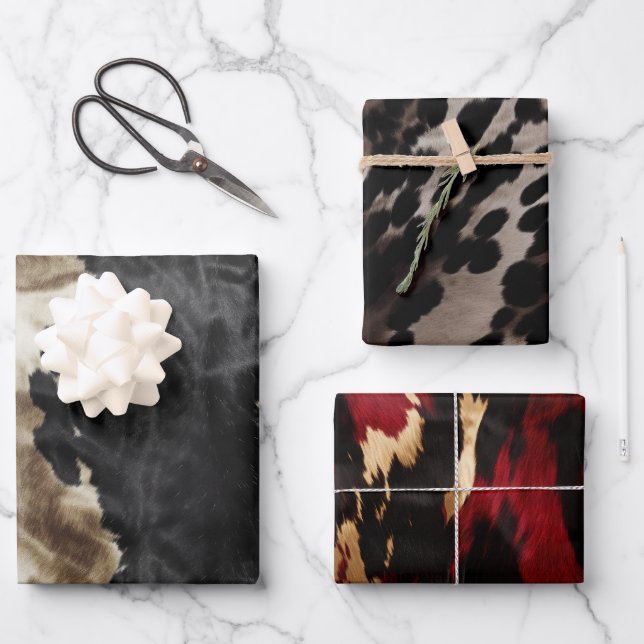 Black Gold Western Cowhide Wrapping Paper Sheet (Front)