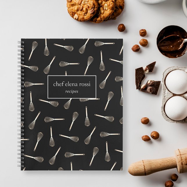 Black & Gold Whisk Pattern | Chef Catering Recipe Notebook (Creator Uploaded)