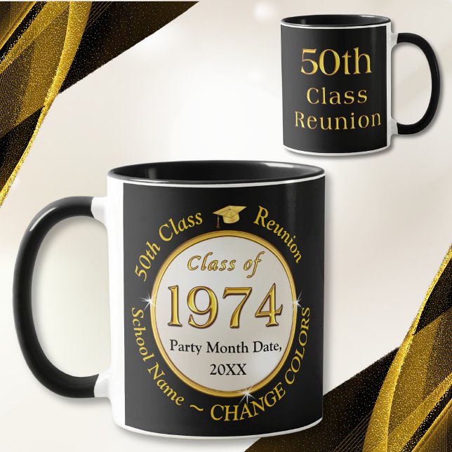 Black Gold White, 55 year Class Reunion Souvenirs, Mug (Class of 1974 Reunion. 50 year class reunion souvenirs. Black and Gold. 50th class reunion ideas.)